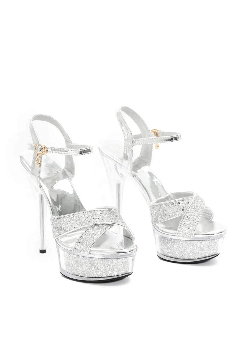 SUBRA SEQUINS BUCKLE PLATFORM HEELS