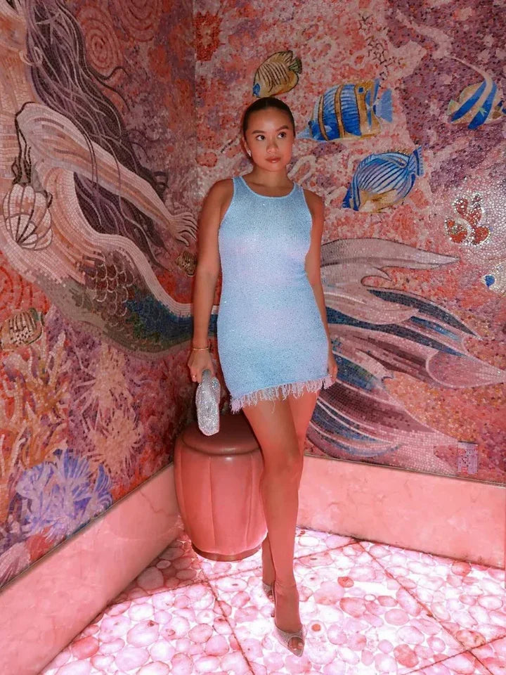 SEQUINS SEE THROUGH MINI DRESS